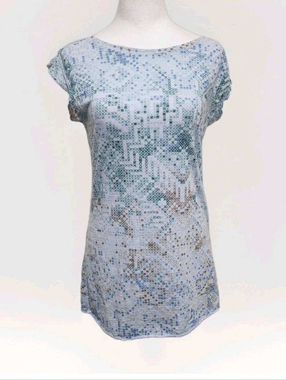 Vtg Y2K Mudd T- Shirt M Pixelated Lightweight Cap Sleeves Summer Beach Resort